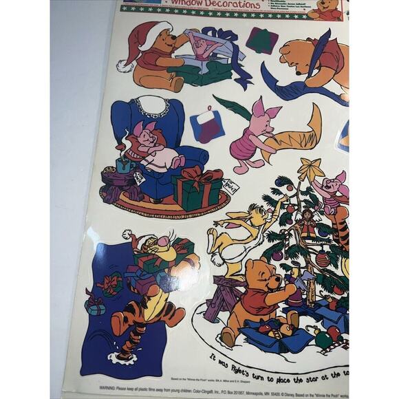 Vintage 12 In. X 17 In. Sheet ~Winnie the Pooh~ Christmas Window Clings. - Picture 3 of 4